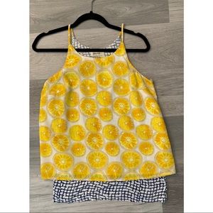 Lemon Print Silky Top | XS
